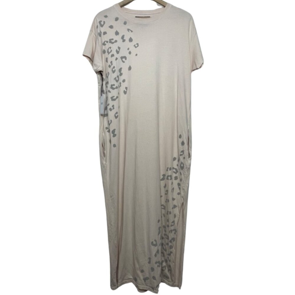 SPIRIT JERSEY | NWOT Short Sleeve Pale Pink Leopard Print Maxi Dress | Size S - Picture 1 of 11